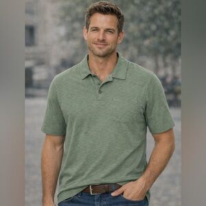 L. L. Bean Vintage Marled 100% Cotton Polo in Medium Green - Size XL